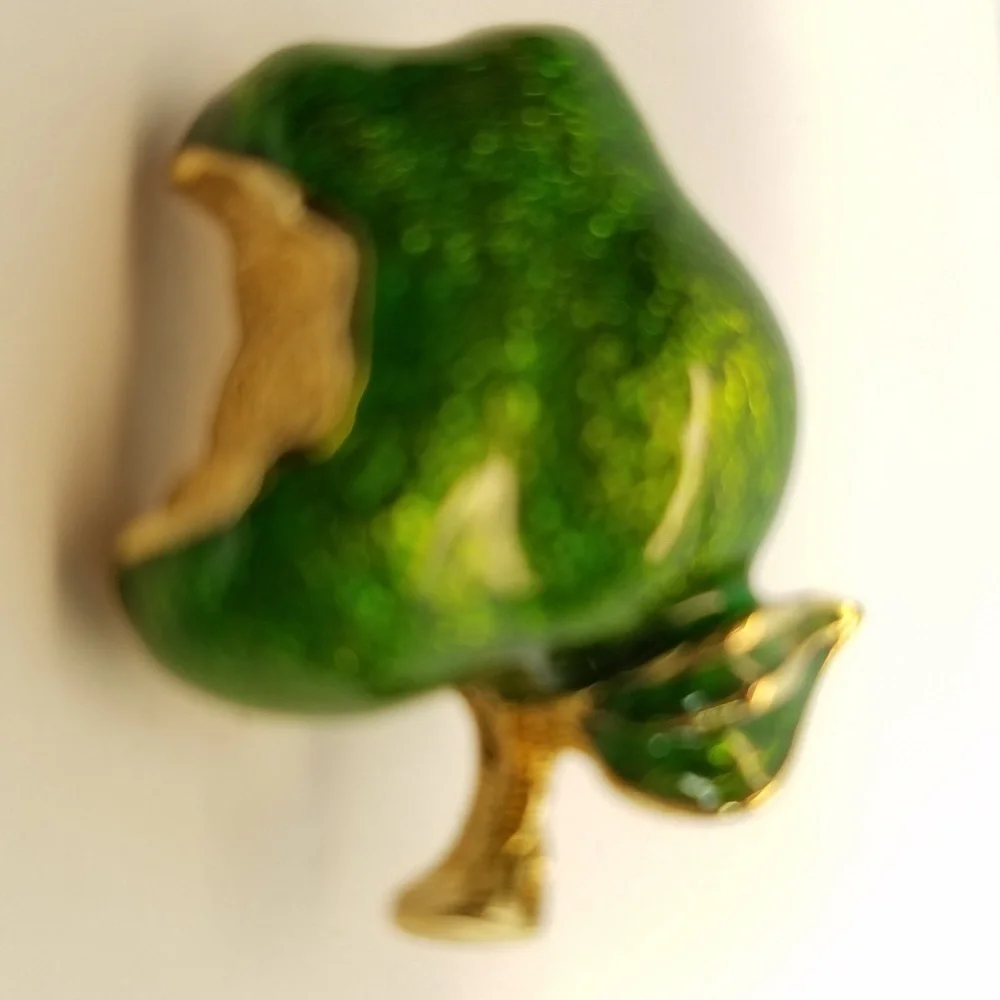 Granny Smith Apple Brooch  (Vintage) Green Bitten Apple